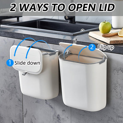 ELPHECO Compost Bin, 2.5 Gallon Hanging Trash Can with Lid, Kitchen Cabinet Door Under Sink Plastic Garbage Can Wall Mounted Slide Open, White - Available at All In One Marketplace Canada