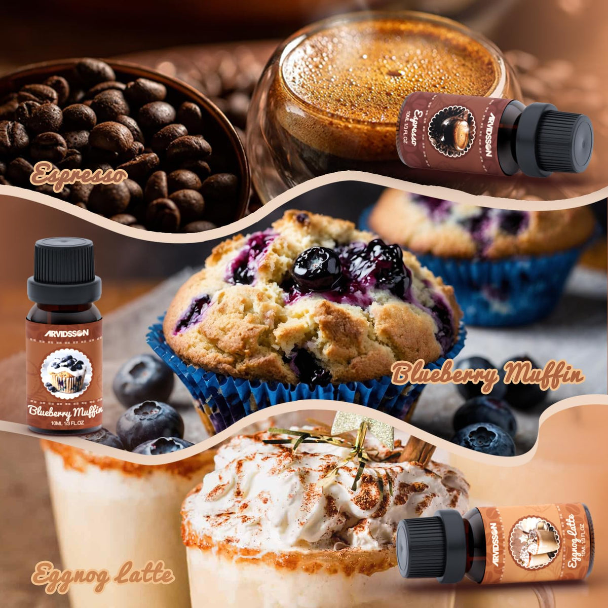 ARVIDSSON Coffee Fragrance Oils Set, Essential Oils for Diffuser & Candle Making , Aromatherapy Scented Oils for Home, Espresso, Vanilla Chai, Hot Chocolate, Blueberry Muffin, Eggnog Latte, Caramel Macchiato, 6 x 10ml 🍁 All In One Marketplace Canada
