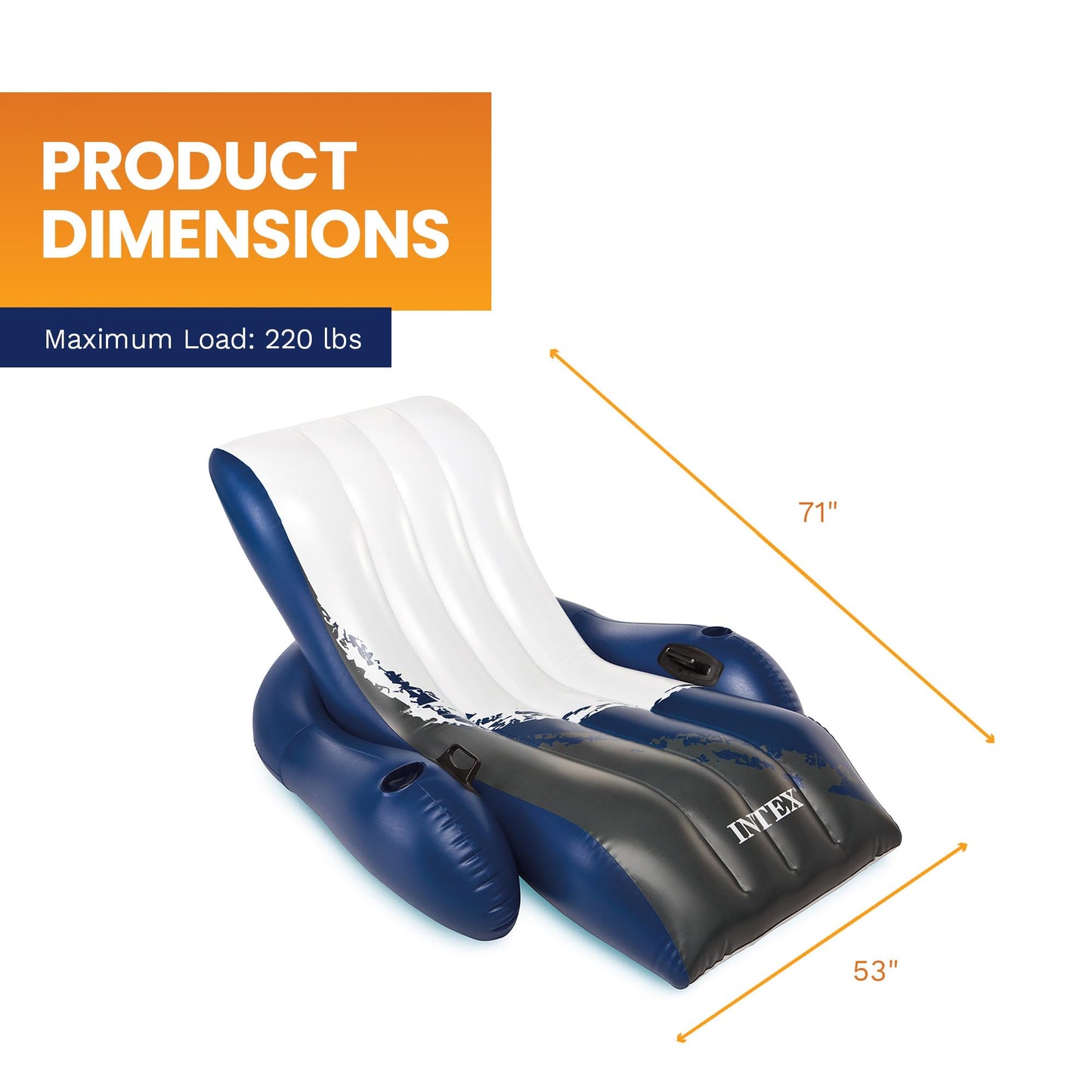 Intex Floating Recliner Inflatable Lounge, 71" X 53", Blue, 58868EP Intex