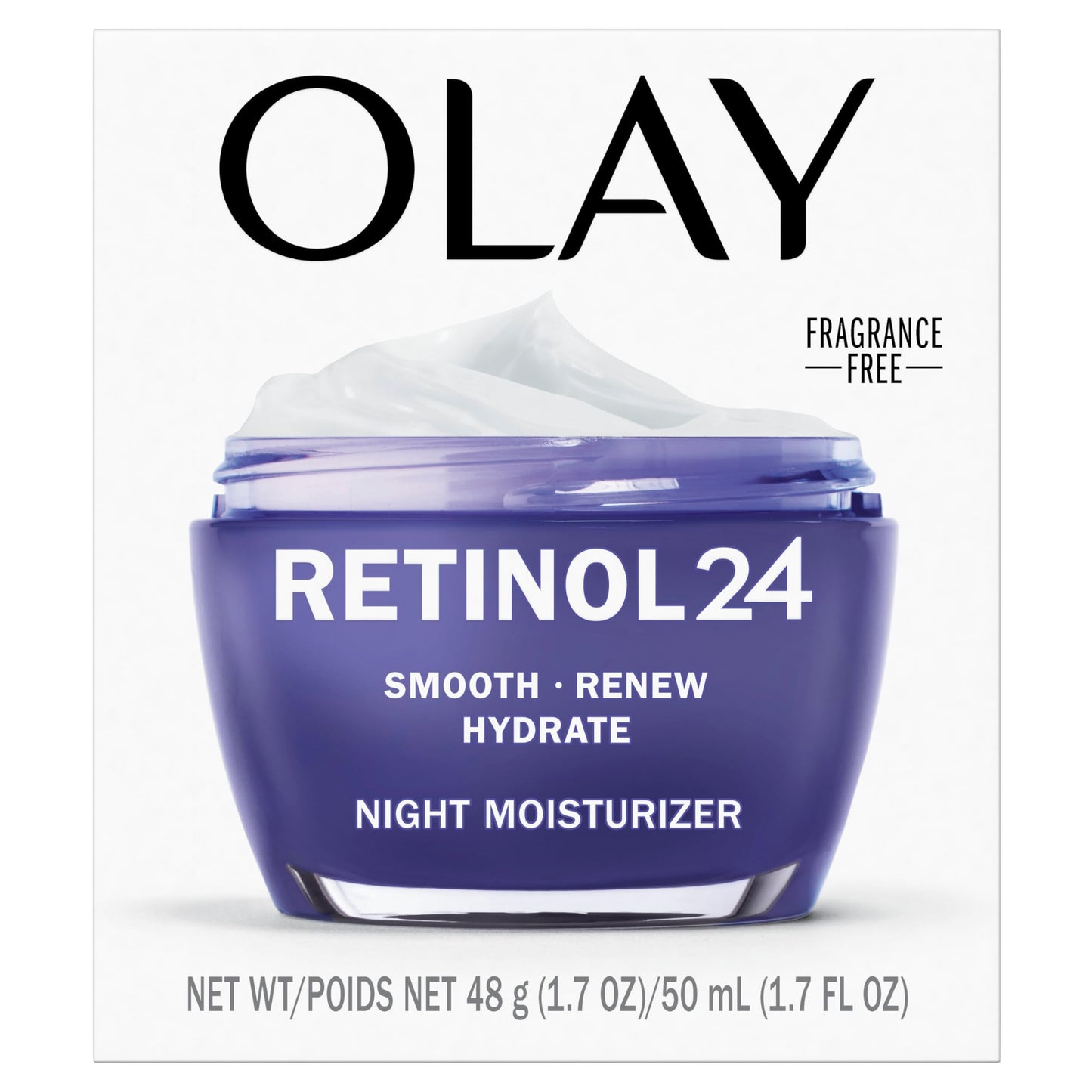 Olay Retinol 24 Face Moisturizer, Anti-Aging Night Cream for Women, Fragrance-Free, Non Greasy - Anti-Wrinkle, Smooth Fine Lines, Tightening, Hydrating Skin Care - Peptides, Glycerin, 50 mL Olay