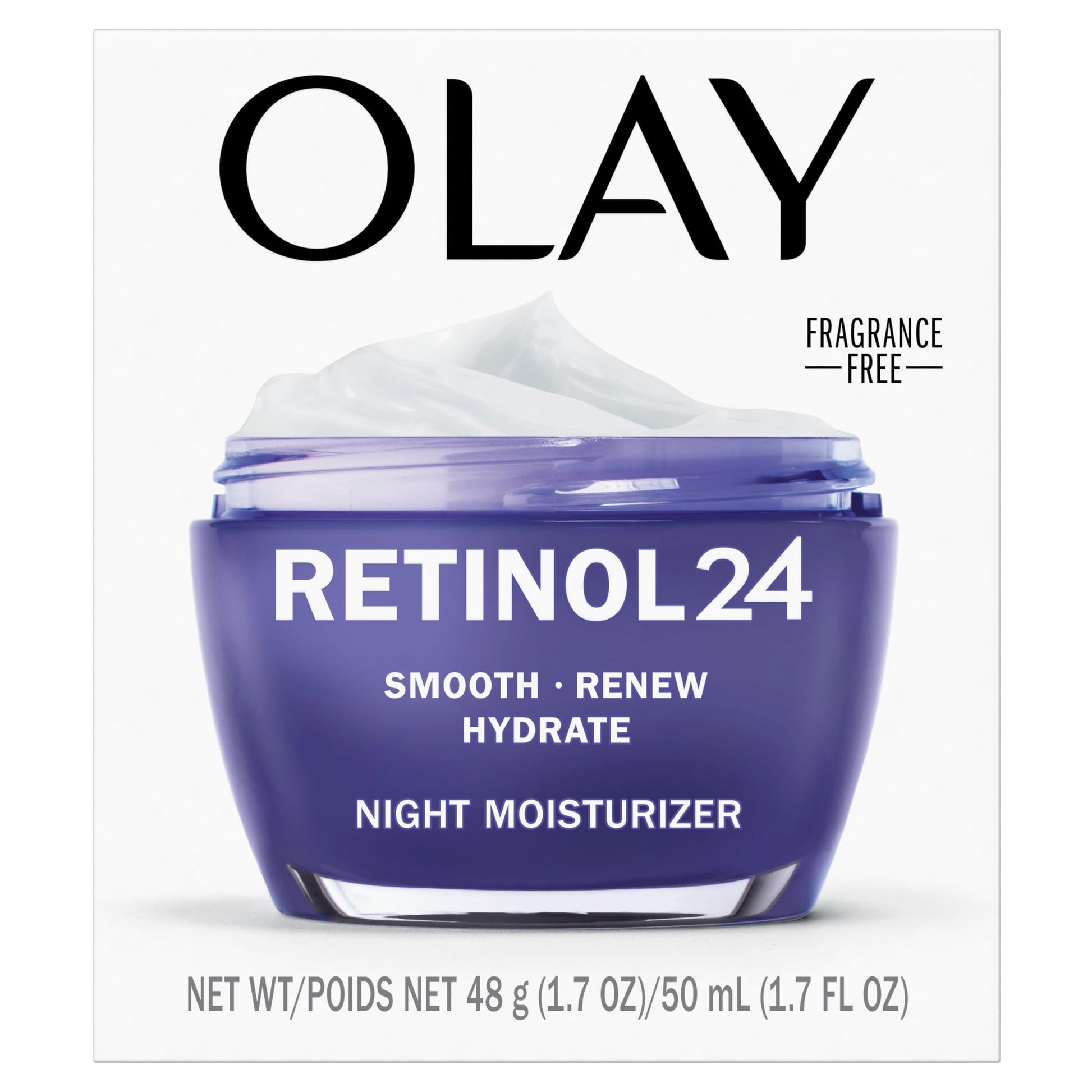 Olay Retinol 24 Face Moisturizer, Anti-Aging Night Cream for Women, Fragrance-Free, Non Greasy - Anti-Wrinkle, Smooth Fine Lines, Tightening, Hydrating Skin Care - Peptides, Glycerin, 50 mL Olay