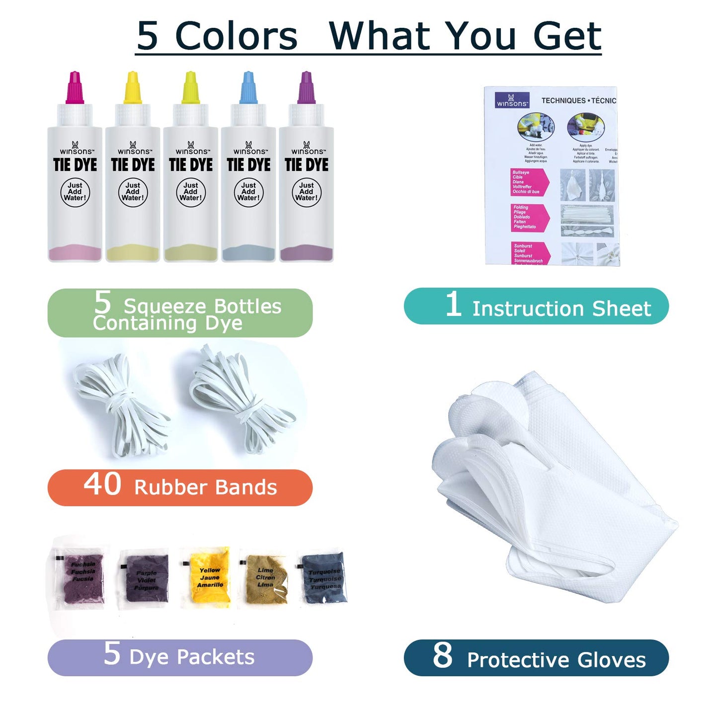 WINSONS Tie Dye Kit, 20 Colours Non Toxic Permanent Fabric Dye Art Set for Kids Women for Homemade Party Creative Group Activities DIY Gift