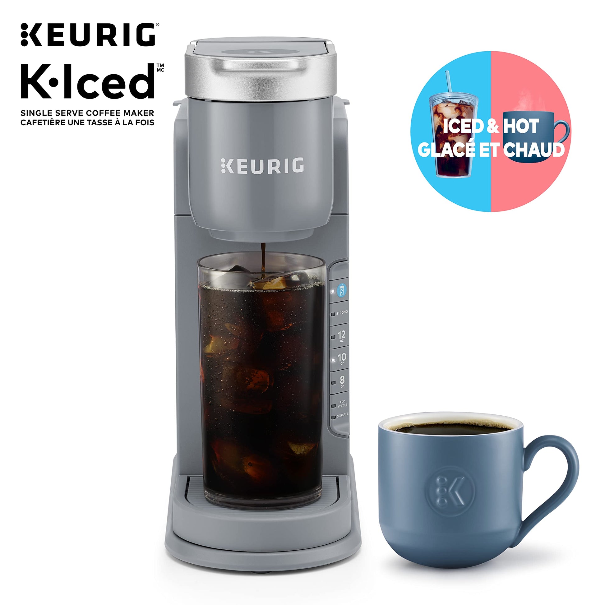 Keurig K-Iced Single Serve K-Cup Pod Coffee Maker, Featuring Simple Push Blue Button Brew Over Ice, Grey - Available at All In One Marketplace Canada