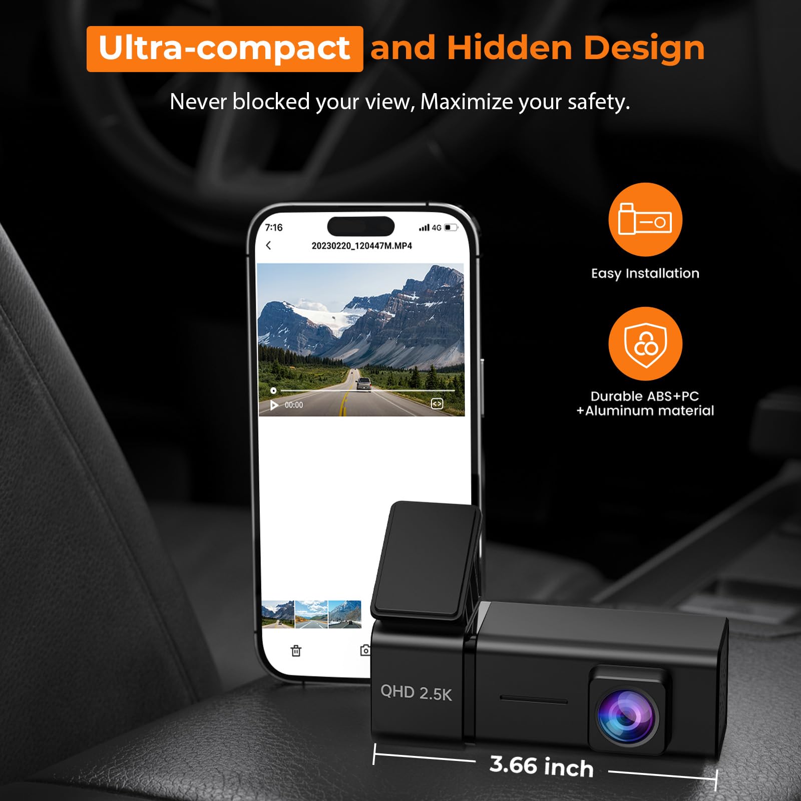 Dash Cam Front 1440P Dashcam with 32G SD Card, Dash Camera for Cars, Mini Dashcams with App,WiFi, Night Vision, G-Sensor, Loop Recording, 24H Parking Mode, Support 256GB Max