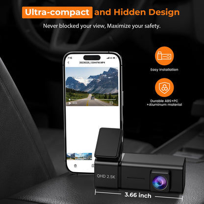 Dash Cam Front 1440P Dashcam with 32G SD Card, Dash Camera for Cars, Mini Dashcams with App,WiFi, Night Vision, G-Sensor, Loop Recording, 24H Parking Mode, Support 256GB Max