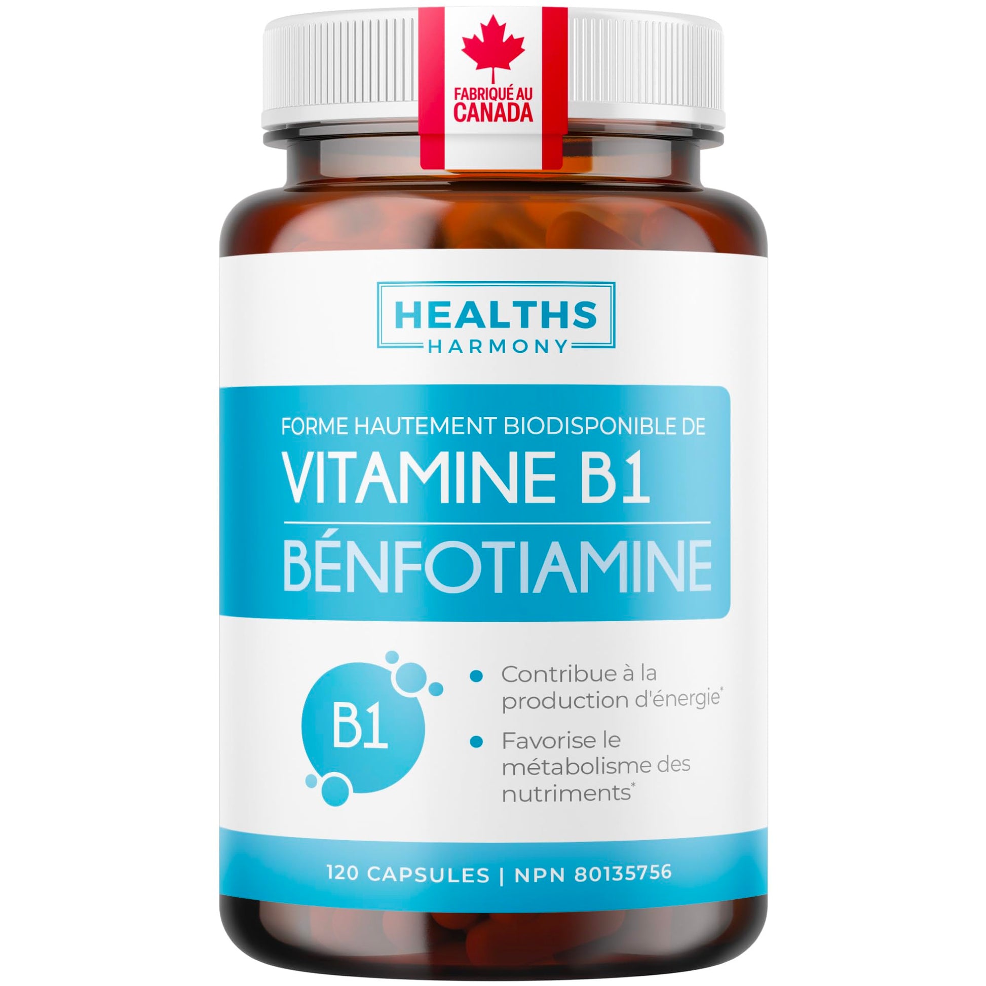 Vitamin B1 Benfotiamine 100mg - High Absorption Energy & Metabolism Support - Highly Bioavailable Thiamine B1 Supplement to Support Energy Production & Metabolism - Made in Canada, Non-GMO - 120 Ct - Available at All In One Marketplace Canada