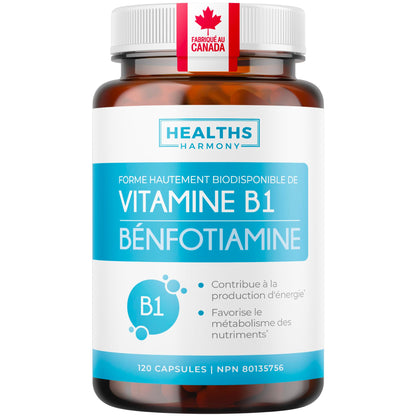 Vitamin B1 Benfotiamine 100mg - High Absorption Energy & Metabolism Support - Highly Bioavailable Thiamine B1 Supplement to Support Energy Production & Metabolism - Made in Canada, Non-GMO - 120 Ct - Available at All In One Marketplace Canada