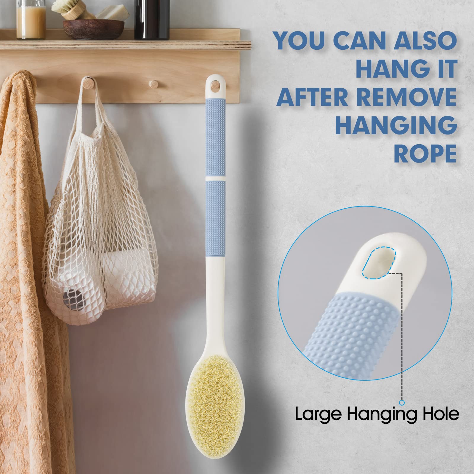 Backski Back Scrubber Anti Slip for Shower,Shower Brush Long Handle with Stiff and Soft Bristles,Body Exfoliator for Bath or Dry Brush(Blue) - Available at All In One Marketplace Canada