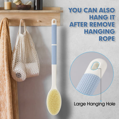 Backski Back Scrubber Anti Slip for Shower,Shower Brush Long Handle with Stiff and Soft Bristles,Body Exfoliator for Bath or Dry Brush(Blue) - Available at All In One Marketplace Canada
