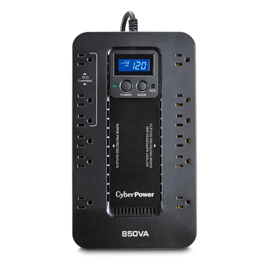 CyberPower EC850LCD Ecologic Battery Backup & Surge Protector UPS System, 850VA/510W, 12 Outlets, ECO Mode, Compact, Uninterruptible Power Supply