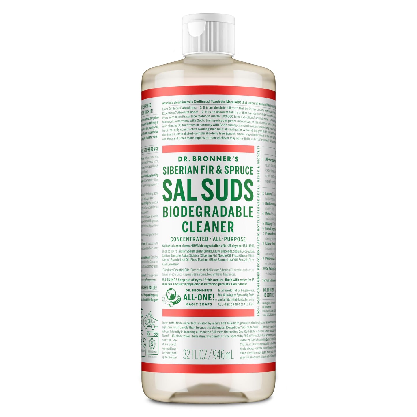 Dr. Bronner's - Sal Suds Biodegradable Cleaner (946 mL) - Concentrated All-Purpose Cleaner for Floors, Laundry, and Dishes, Cuts Grease and Dirt, Powerful Formula Dr. Bronner's