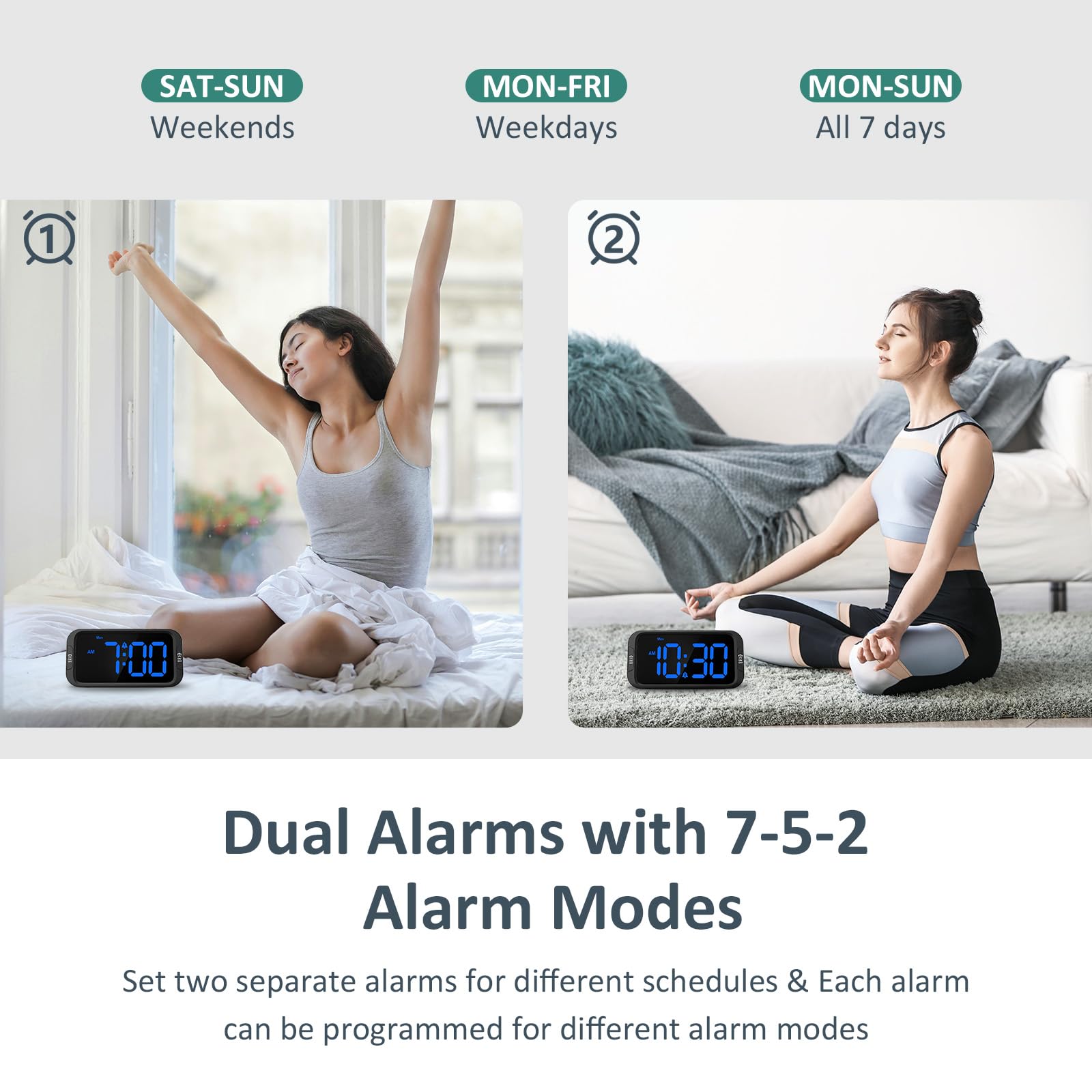 Odokee Digital Dual Alarm Clock for Bedroom, Easy to Set, 0-100% Dimmer, USB Charger, 5 Sounds Adjustable Volume, Weekday/Weekend Mode, Snooze, 12/24Hr, Battery Backup, Compact Clock for Bedside(Blue) - Available at All In One Marketplace Canada