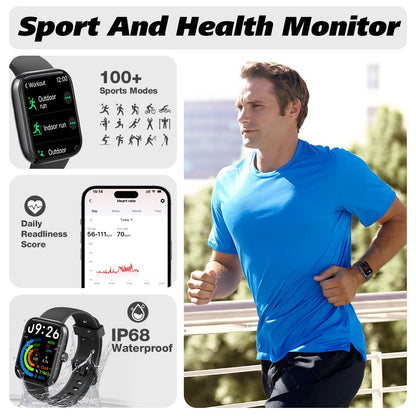 Smart Watch for Men Women with Bluetooth Call, Alexa Built-in, Heart Rate & Sleep Monitor, 1.83" DIY Dial Fitness Watch with 100+ Sport Modes, IP68 Waterproof, Compatible with Android iOS