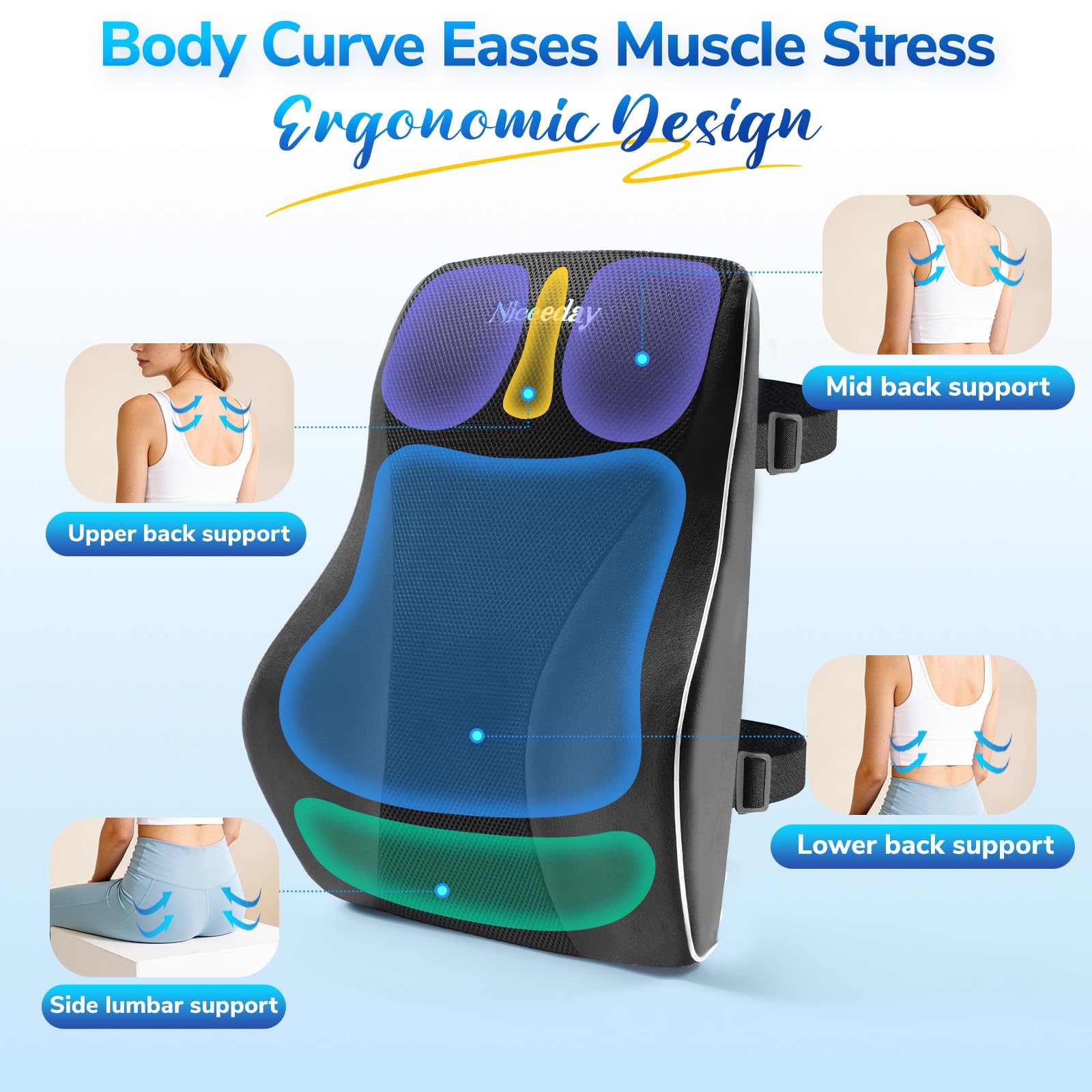 Lumbar Support Pillow for Office Chair Car Lumbar Pillow Lower Back Pain Relief Memory Foam Back Cushion with 3D Mesh Cover Gaming Chair Back Pillow Ergonomic Back Rest for Wheelchair Desk - Available at All In One Marketplace Canada