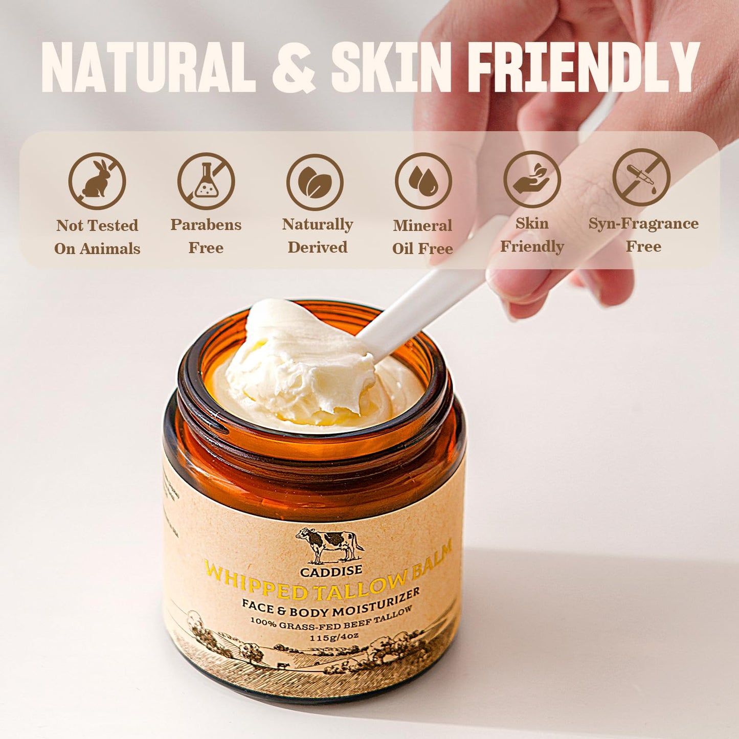 CADDISE Whipped Beef Tallow for Skin – 100% Grass-Fed Handmade Cream Moisturizer for Face & Body, Natural with Honey, Shea Butter, Jojoba Oil, Non-Greasy, Nourishing for Men, Women, Kids, 4 Oz - Available at All In One Marketplace Canada