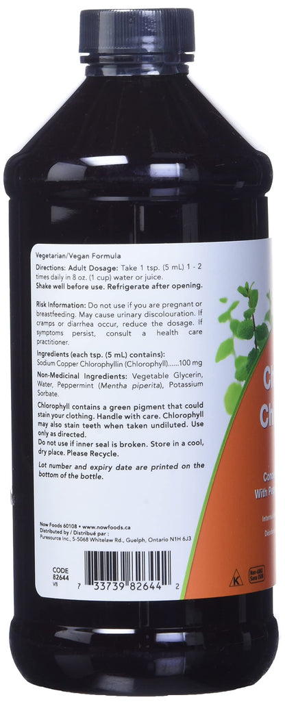 NOW Supplements, Liquid Chlorophyll, Super Concentrated, Internal Deodorizer, Mint Flavour, 473mL