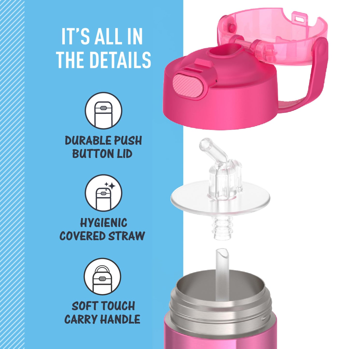 THERMOS FUNTAINER Water Bottle with Straw, 14oz, Pink