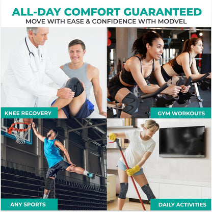 MODVEL 2 Pack Compression Knee Braces for Men & Women – Knee Support Sleeves for Sports, Workouts, Running, Weightlifting, Basketball, Volleyball – Joint Knee Pain Relief