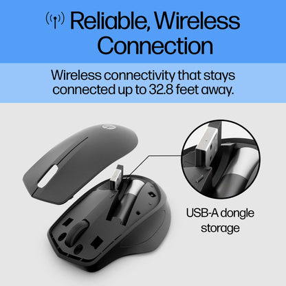 HP 280 Silent Wireless Mouse - Ergonomic, Right-Handed Design - 2.4GHz USB Wireless Connection - Multi-Surface Technology, 1600 DPI Optical Sensor - Win, Chrome, Mac OS - Up to 18-Month Battery Life