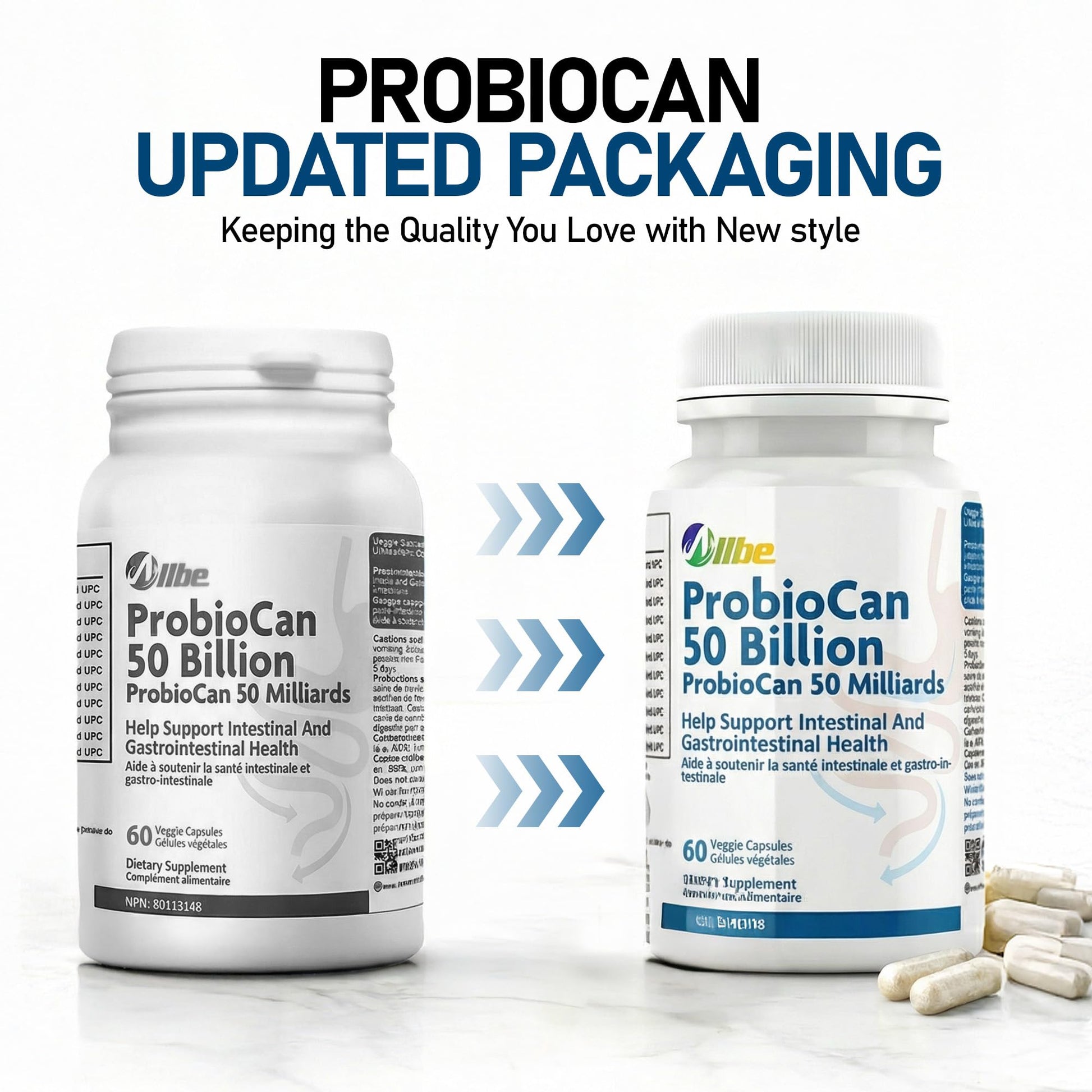 Allbe Probiotics for Men & Womens - 50 Billion CFU with 11 Strains, Lactobacillus, Acidophilus and L. Gasseri - Support Gut Health, Digestion, Weight Management and Bloating Relief - 60 Vegan Capsules, 1 Per Day - Available at All In One Marketplace Canada