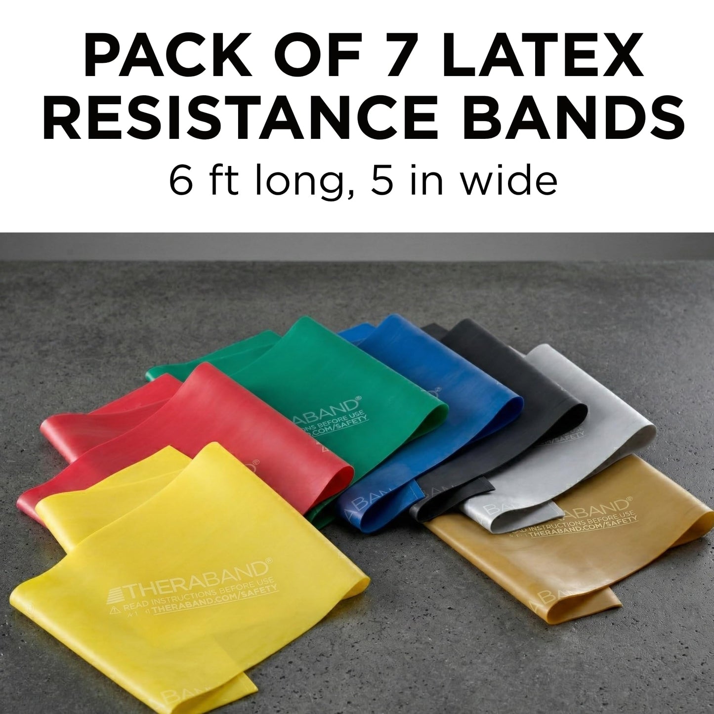 THERABAND Resistance Bands Set, 7 Pack 6 ft Exercise Bands, Light to Extra Heavy Levels 1–7, Latex Stretch Bands for Strength Training, Pilates, Mobility & Full Body Home Workouts TheraBand