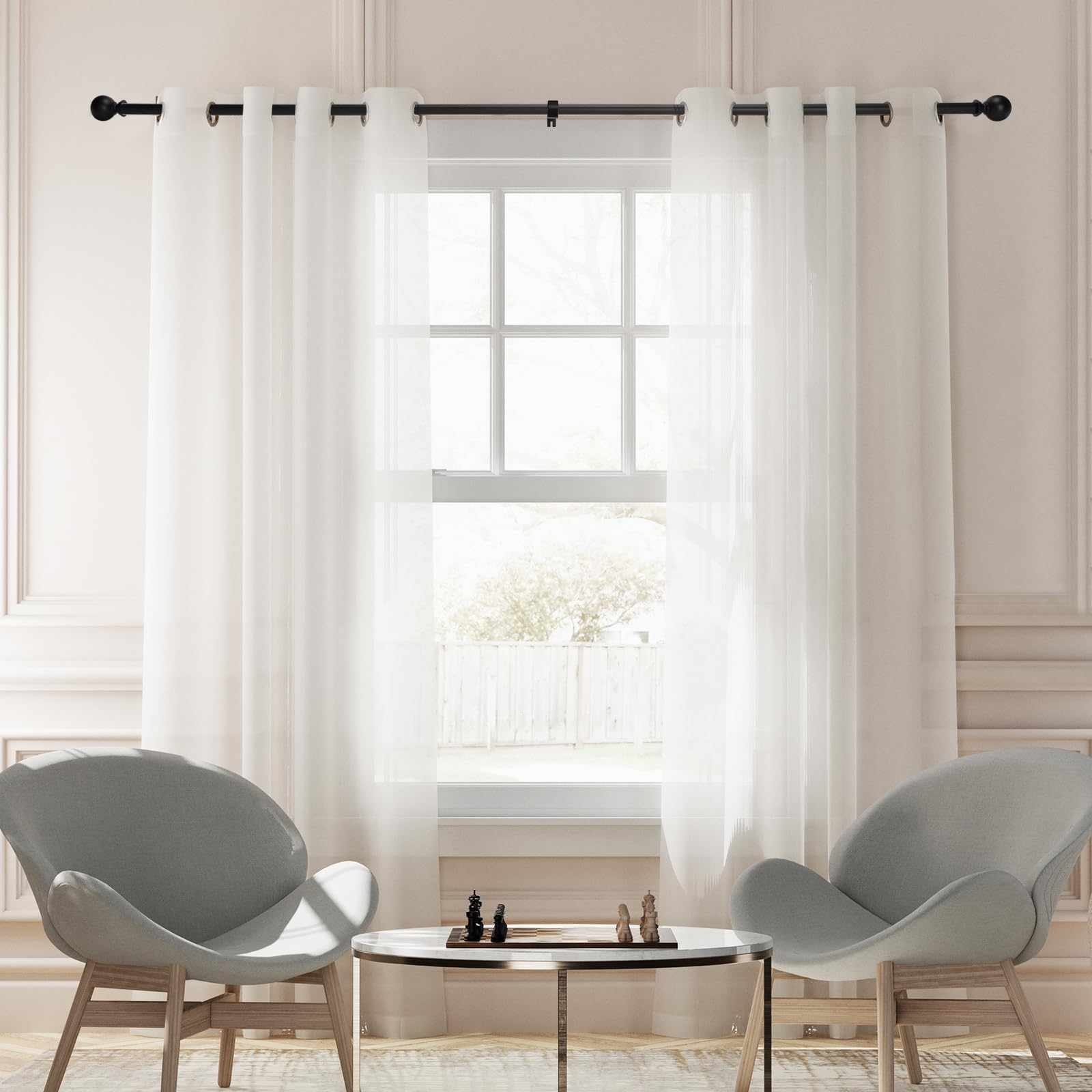 Curtain rods for Windows 48 to 84 Inch, 5/8 Inch Small Matte Black Curtain Rod Adjustable with Brackets Pole Rideau for Bedroom, Bathroom, Living room, Kitchen, Patio, Outdoor, cafe