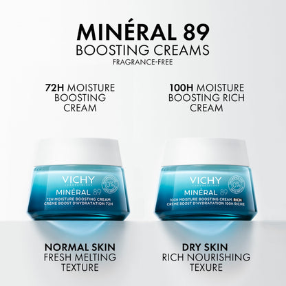Vichy Minéral 89 face Moisturizer, 100H Moisture Boosting Fragrance Free Rich Cream with Hyaluronic Acid, Niacinamide, Vitamin E & Squalane, for Dry-Very Dry Skin, Recommended by Dermatologists, 50ml VICHY