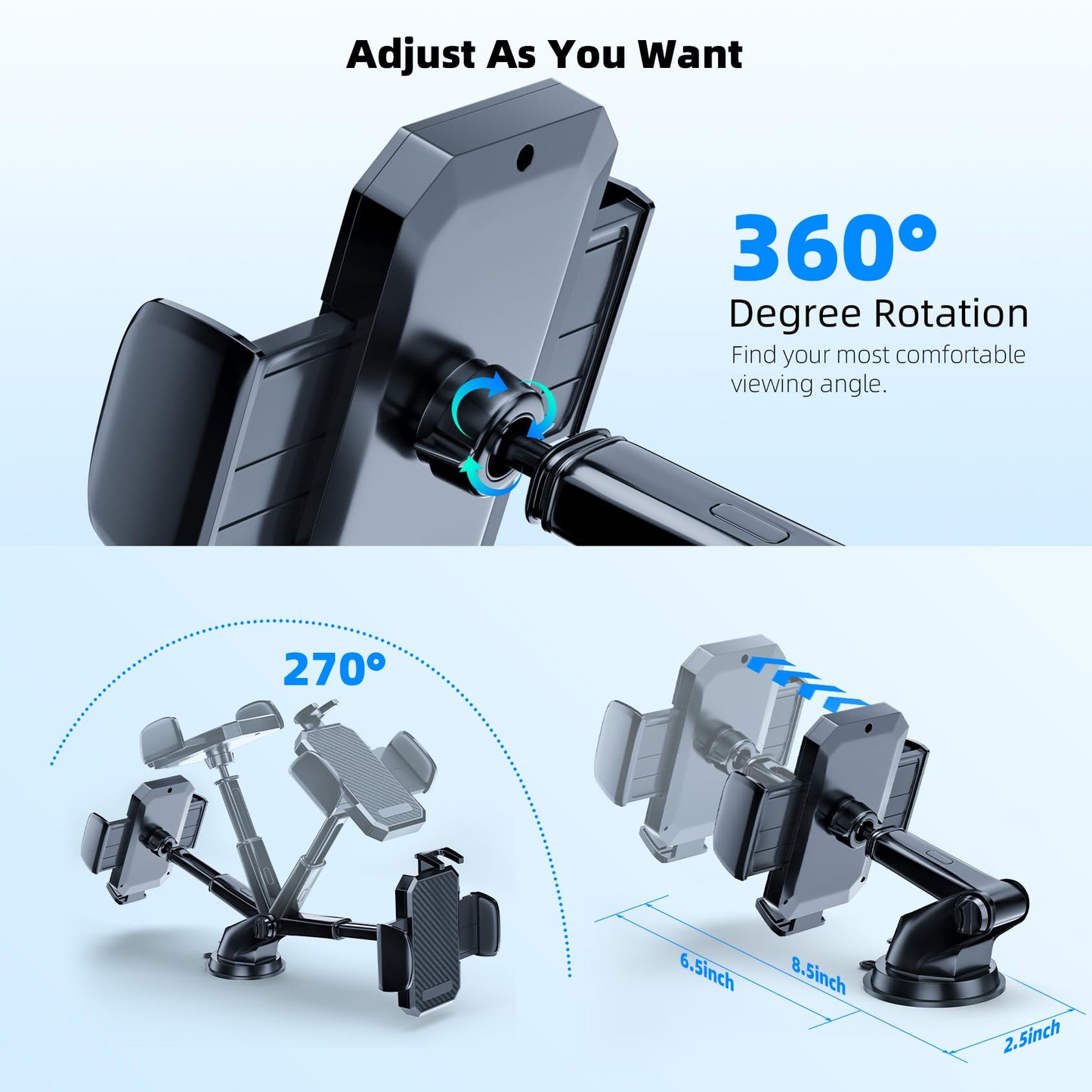 3-in-1 Car Phone Holder, [ Off-Road Level Suction Cup & Clip] Universal Cell Phone Holder Mount Dashboard Windshield Vent One-Hand Operation Holder Compatible with All Smartphones and Cars - Available at All In One Marketplace Canada