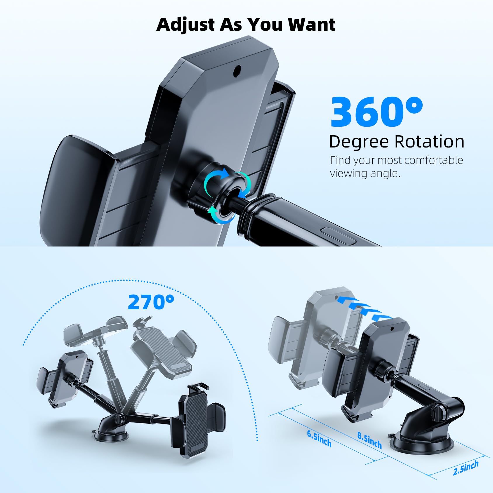 3-in-1 Car Phone Holder, [ Off-Road Level Suction Cup & Clip] Universal Cell Phone Holder Mount Dashboard Windshield Vent One-Hand Operation Holder Compatible with All Smartphones and Cars - Available at All In One Marketplace Canada