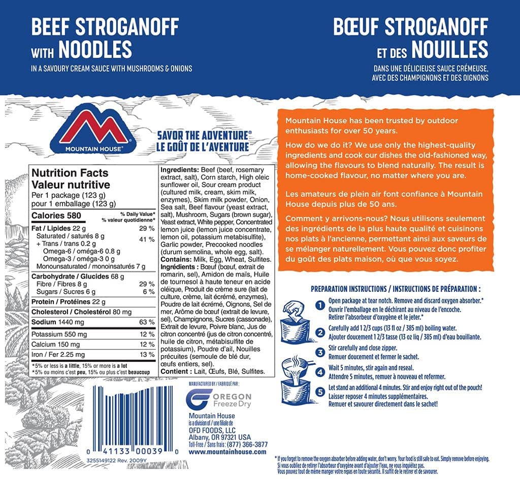 Mountain House Beef Stroganoff, Freeze Dried Emergency Food, Single Pouch Mountain House