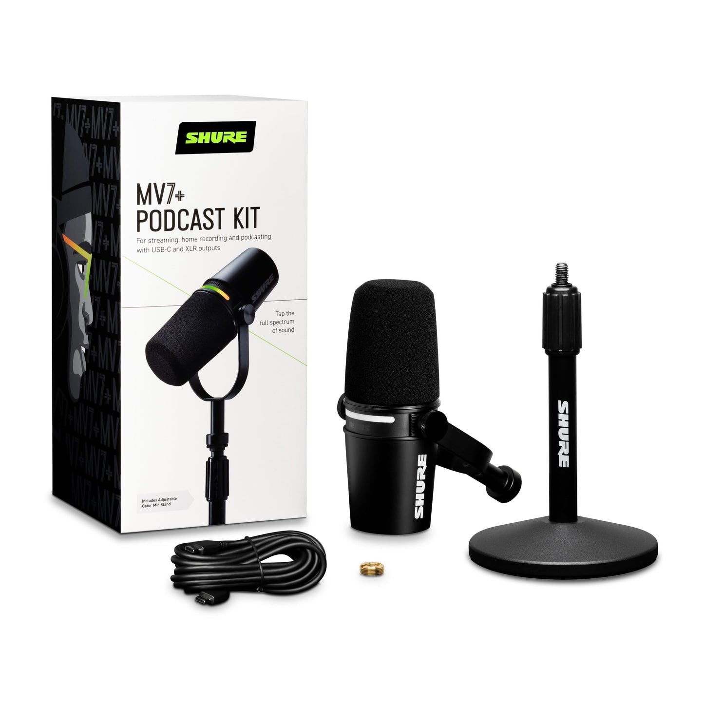 Shure MV7+ USB-C & XLR Podcast Dynamic Mic with Stand - Black