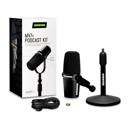 Shure MV7+ USB-C & XLR Podcast Dynamic Mic with Stand - Black