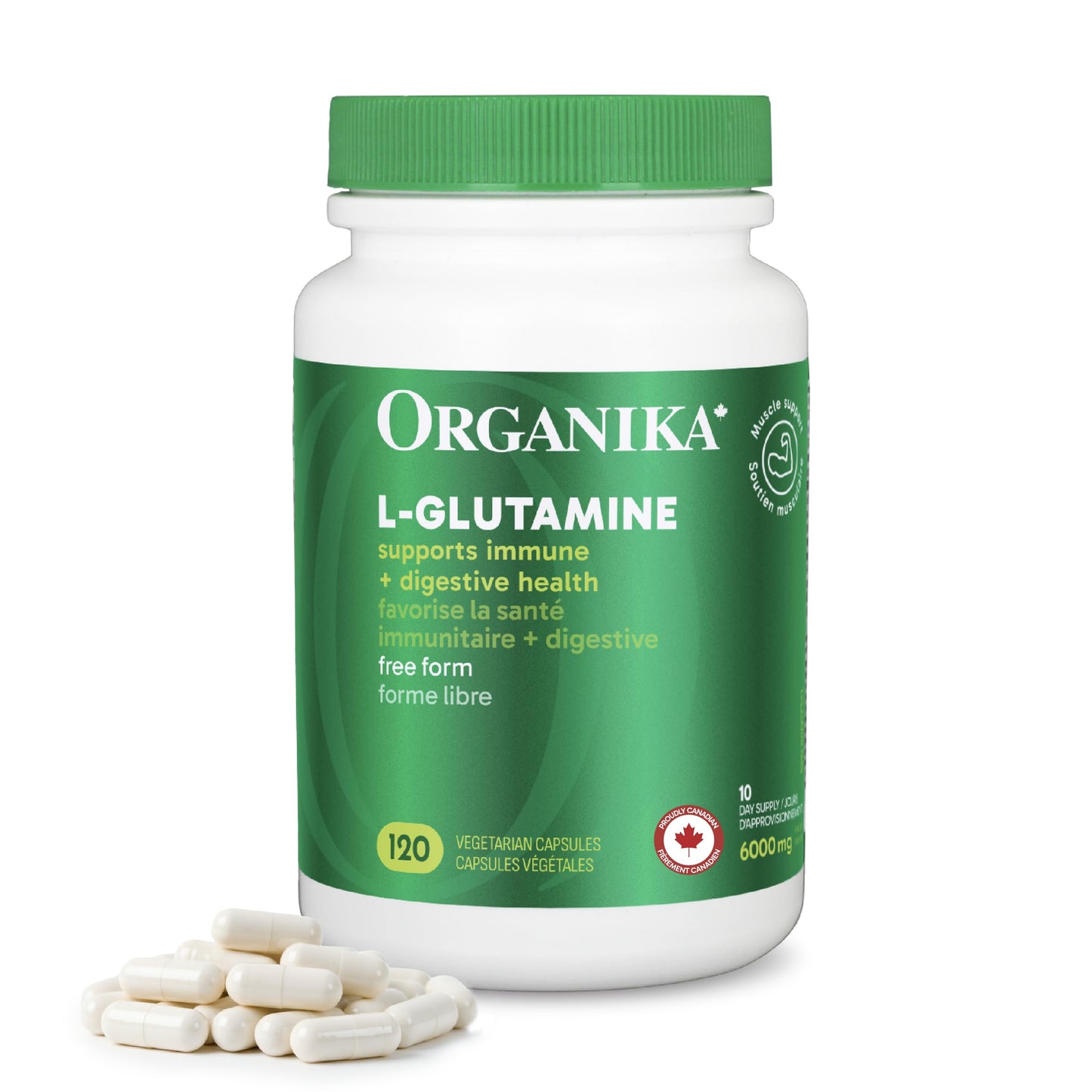 Organika Canadian-Made L-Glutamine - High-Absorption Formula - For Better Immune Defense, Muscle Recovery and Gut Health | 500mg 120vcaps Organika