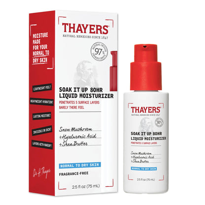 THAYERS Soak It Up 80HR Liquid Moisturizer, with HYALURONIC ACID and Snow Mushroom, Dermatologist Tested Skin Care for Normal to Dry Skin, Lightweight Formula, 75 ml 🍁 All In One Marketplace Canada