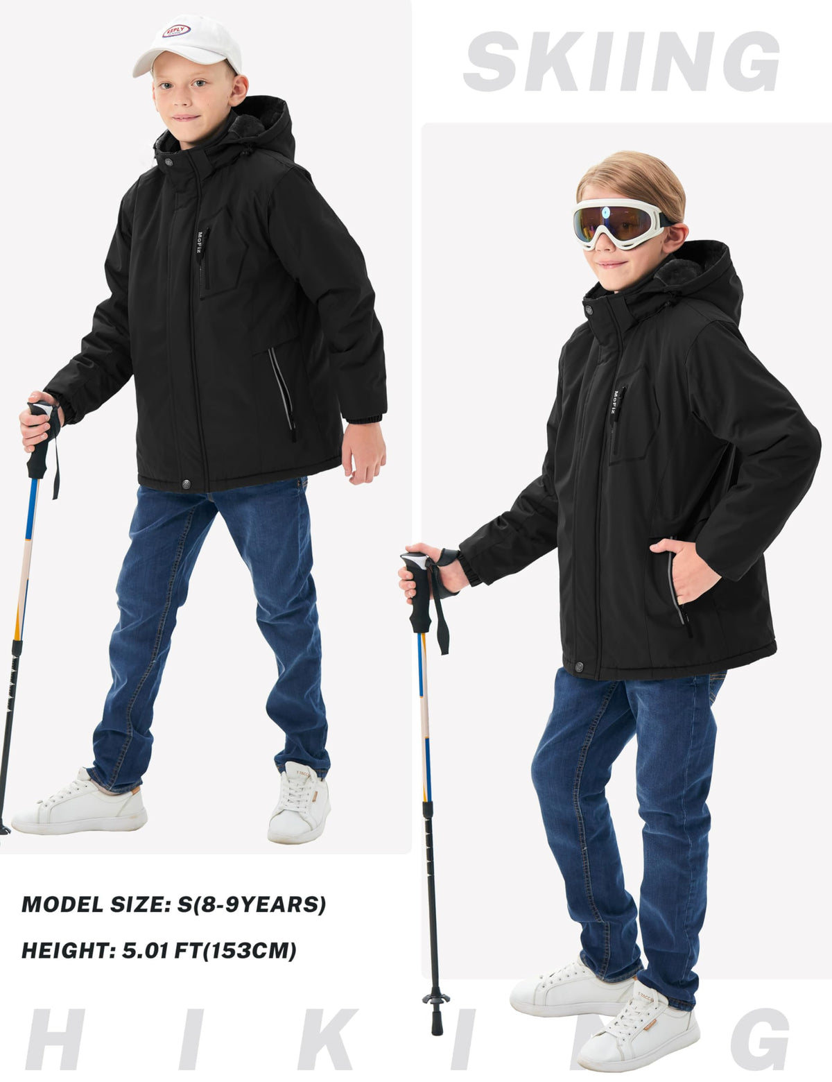 MoFiz Kid's Ski Jacket Waterproof Warm Winter Coat Big Boy's Fleece Snowboarding Jackets Hooded Winter Thick Coat BH-Black 10-12 Years 🍁 All In One Marketplace Canada