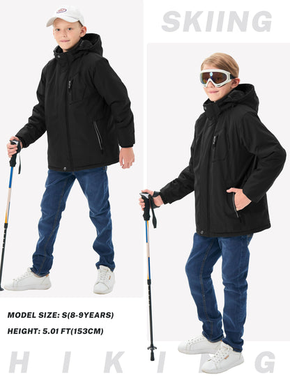 MoFiz Kid's Ski Jacket Waterproof Warm Winter Coat Big Boy's Fleece Snowboarding Jackets Hooded Winter Thick Coat BH-Black14-16 Years 🍁 All In One Marketplace Canada