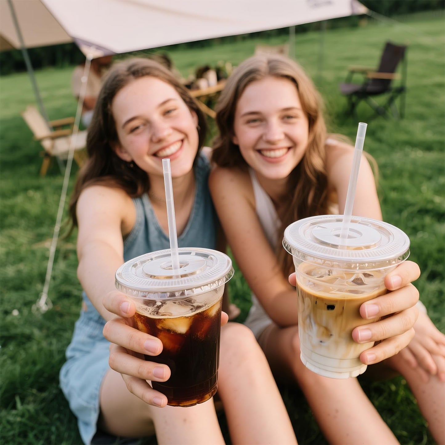 Joyeux 100 Pack 16 oz Clear Plastic Cups with Lids and Straws - Disposable Iced Coffee Cups for Matcha, Milkshakes, Smoothies and to go Drinks - Available at All In One Marketplace Canada