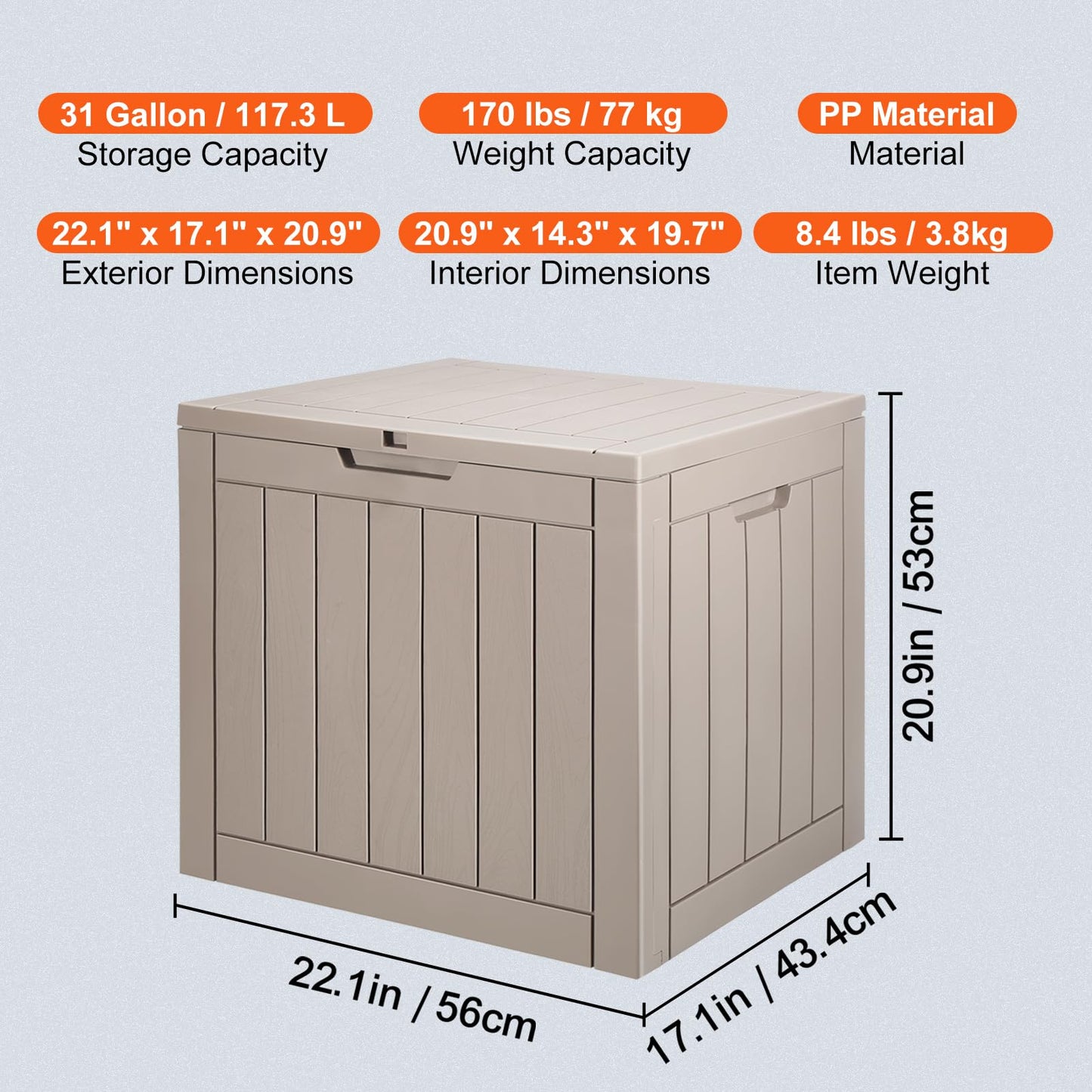 VEVOR Outdoor Storage Box, 31 Gallon Resin Deck Box, Backyard Outside Toy and Towel Storage Cabinet Waterproof, for Patio Furniture Cushions, Garden Tools, Pool Supplies & Package Delivery 🍁 All In One Marketplace Canada