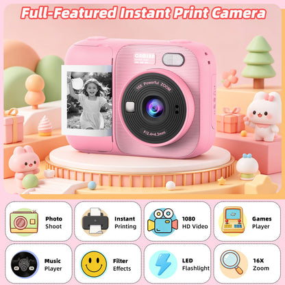 Kids Instant Print Camera with 5 Rolls Print Paper, 1080P HD Camera, Rechargeable Portable Toddler Selfie Camera, Christmas Birthday Gifts Toys for Boys Girls Age 3-12 🍁 All In One Marketplace Canada