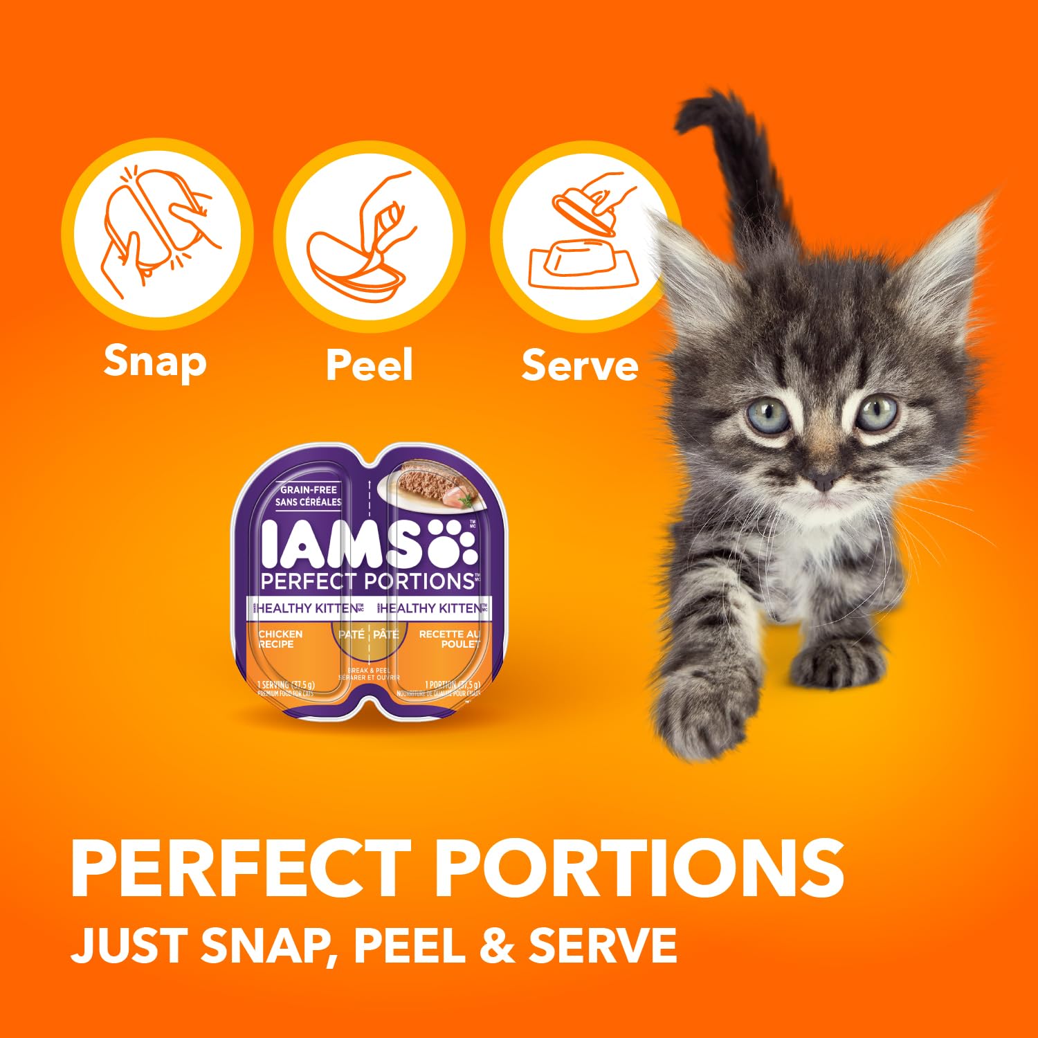 IAMS PERFECT PORTIONS Kitten Wet Cat Food, Chicken Flavour, 75g (24 pack) IAMS