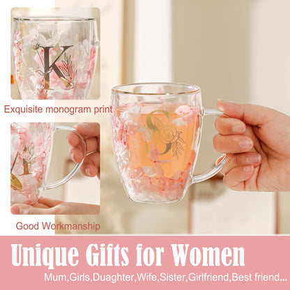 Gift for Women Cute Double Wall Glass Coffee Mug Tea Cup with Spoon Personalized Monogrammed Gift Birthday Christmas Valentine Mother's Day Christmas for Mom Wife Friends Stocking Stuffers (S) 🍁 All In One Marketplace Canada