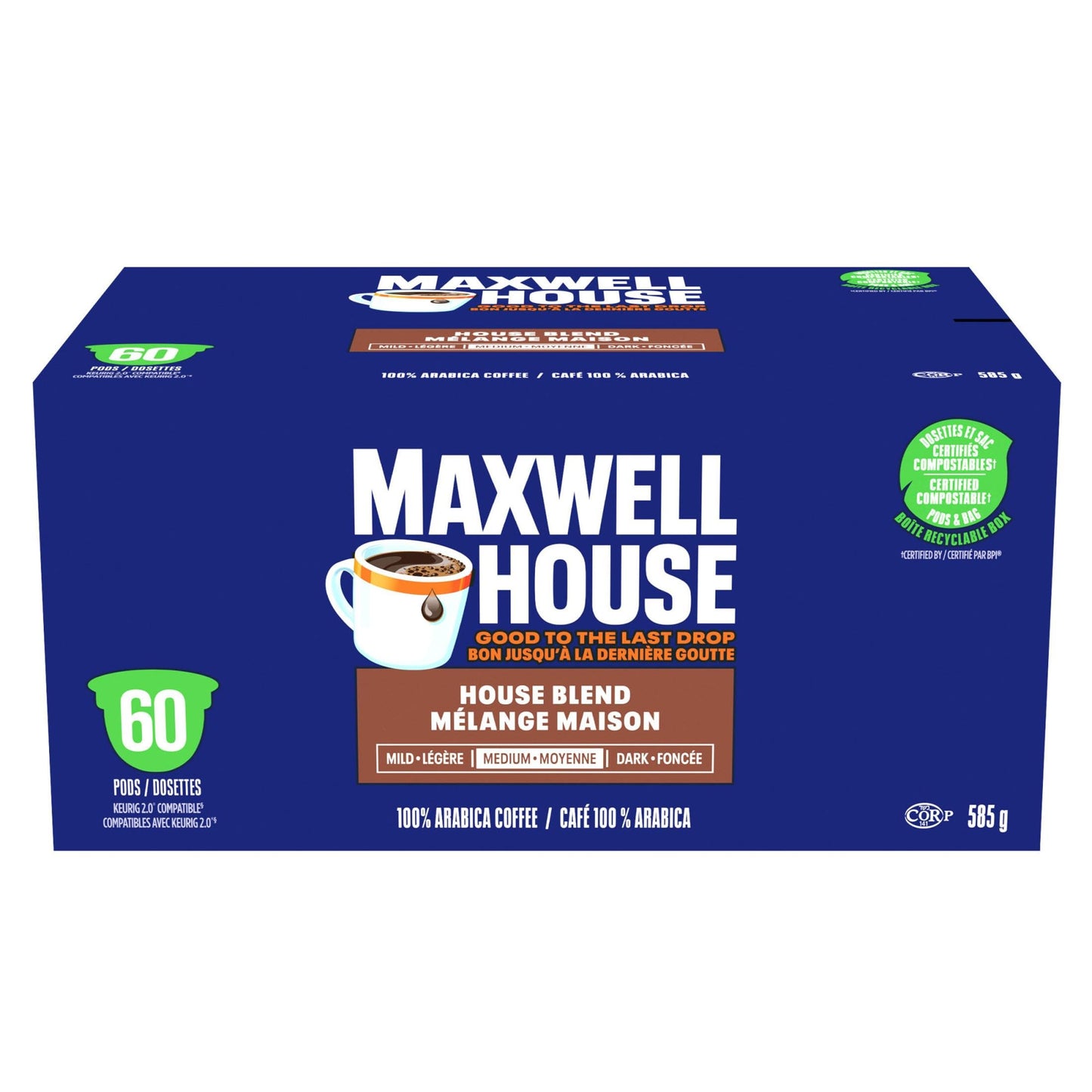 Maxwell House House Blend Coffee Certified Compostable K-Cup Pods, 60 Count