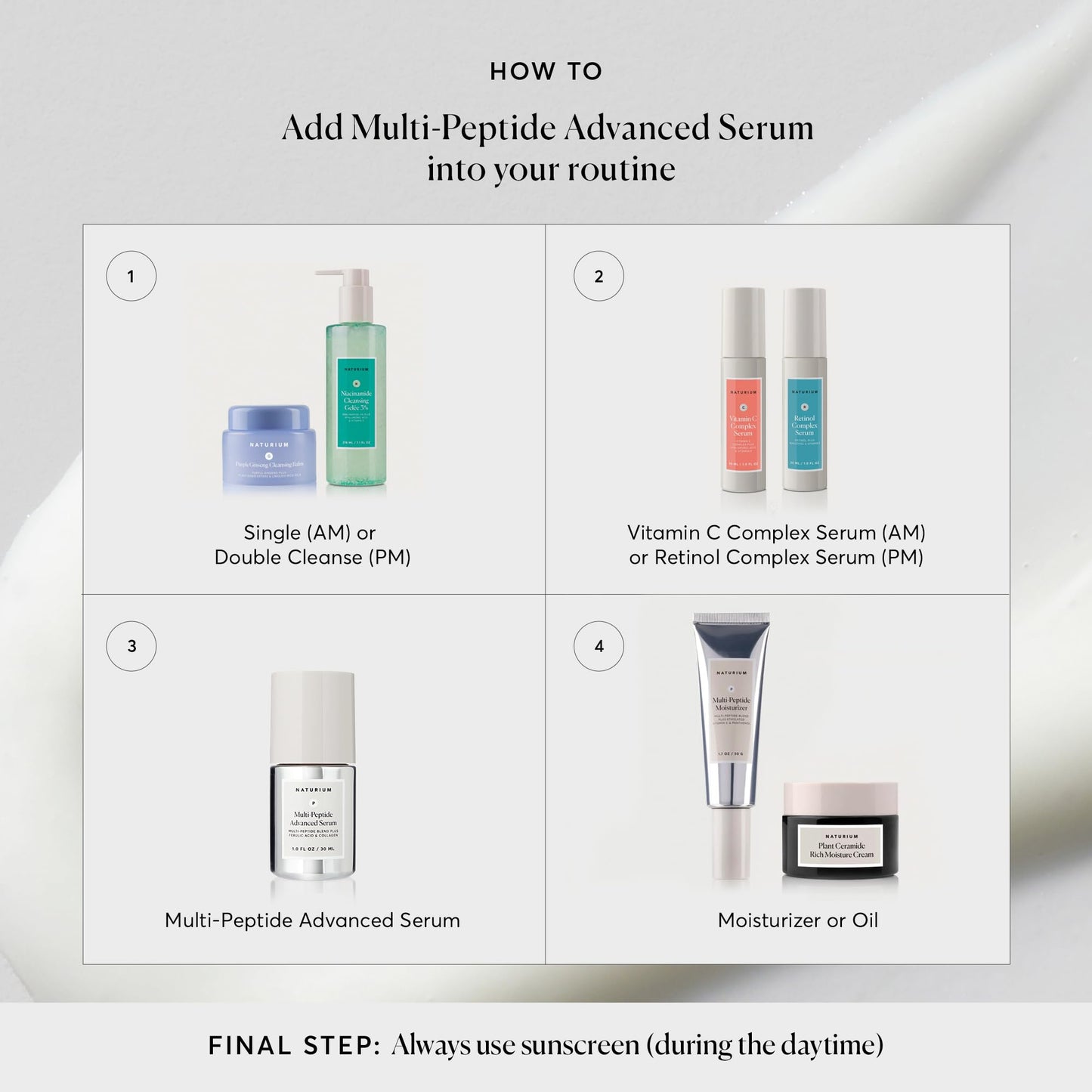 Naturium Multi-Peptide Advanced Serum, Collagen and Ferulic Acid, Argireline Amplified and Copper Peptides, 1.0 FL OZ / 30 ml Naturium