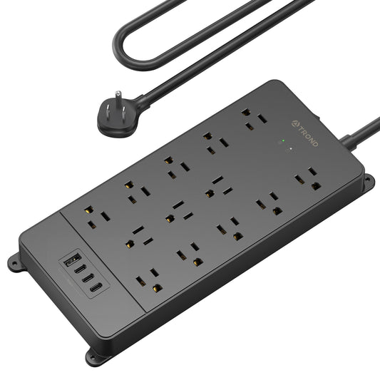 TROND Surge Protector Power Bar with USB C, 4000 Joules, ETL Listed, 13 Widely Spaced Outlets, 5ft Flat Plug Extension Cord Indoor, 14AWG Heavy Duty, Wall Mountable for Home Office Supplies, Black