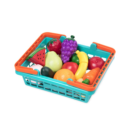 Battat Play Food Farmers Market Produce Basket, 37-Piece Green Set, Playset Battat