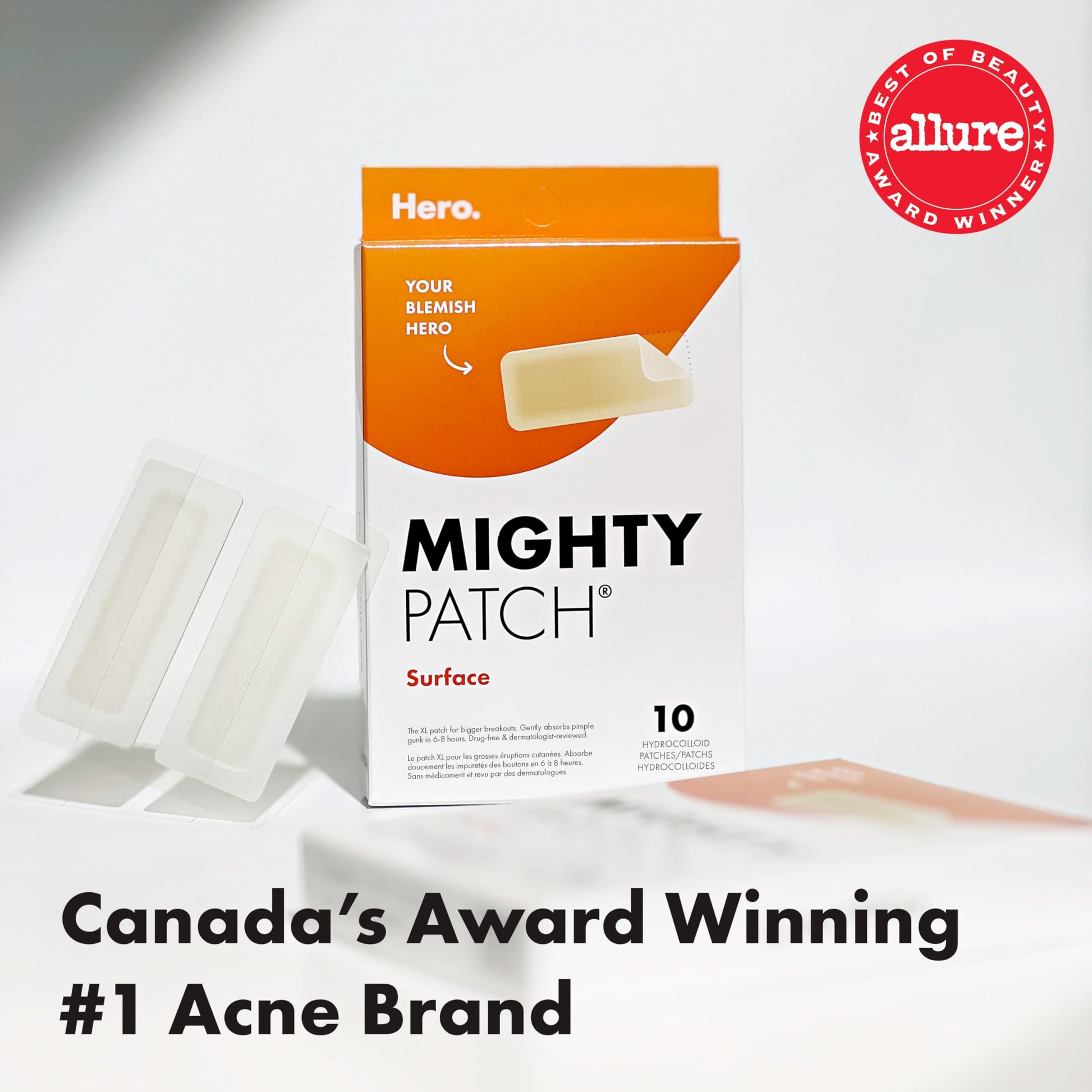 Hero Cosmetics Mighty Patch Surface – Large Hydrocolloid Patch for Pimples on the Body, Back and Face, Suitable for Sensitive Skin, 10 Count