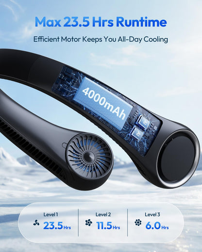 Gaiatop Portable Neck Fan Rechargeable, Hands-Free 360° Cooling, 23.5hrs Runtime, Battery Powered Personal Fan Ventilateur de Cou, Summer Outdoor Travel Essentials, Birthday Gifts for Women Men Dad - Available at All In One Marketplace Canada