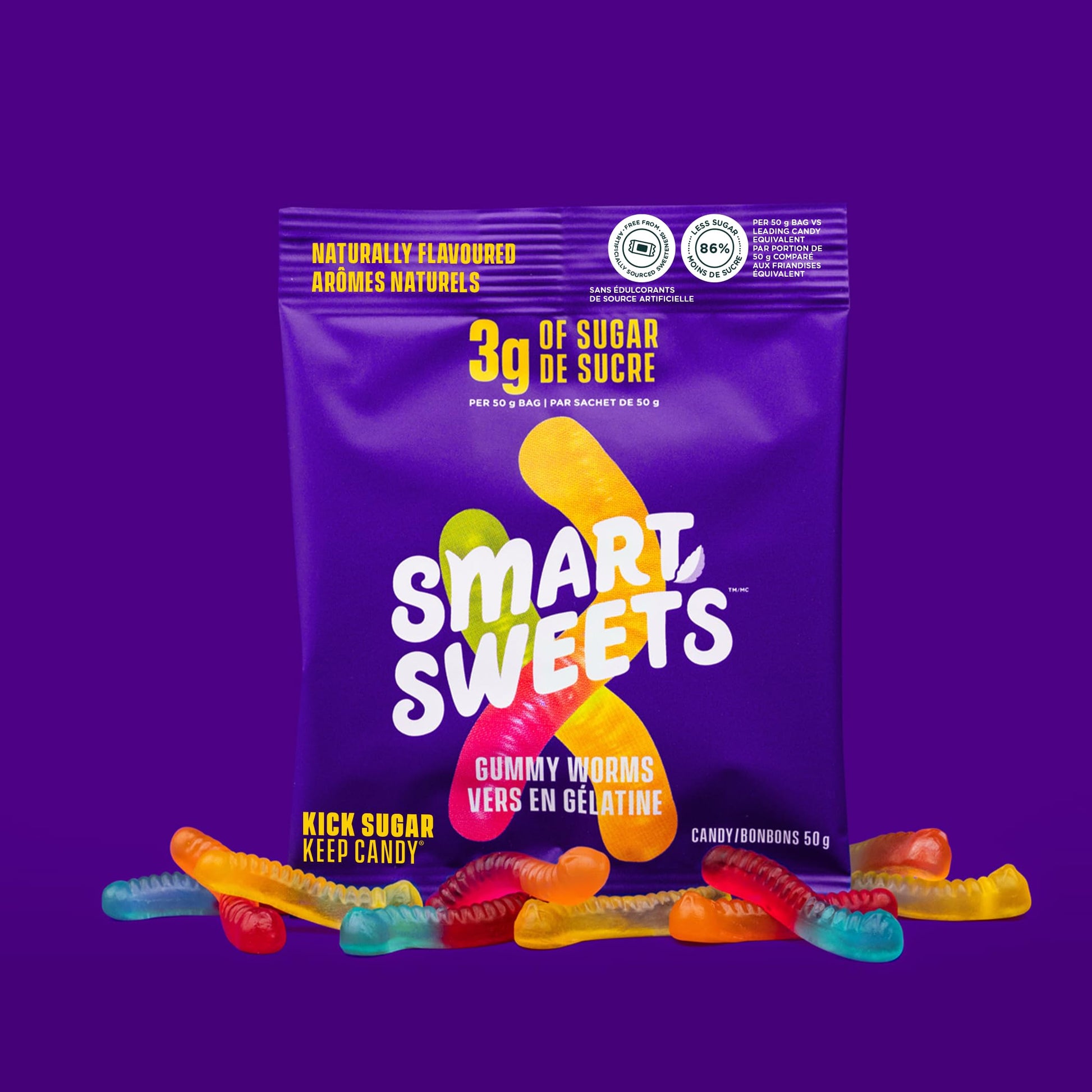 SmartSweets Gummy Worms - 3g Sugar, Low Calorie Candy, No Sugar Alcohols, Non-GMO (12-Pack)