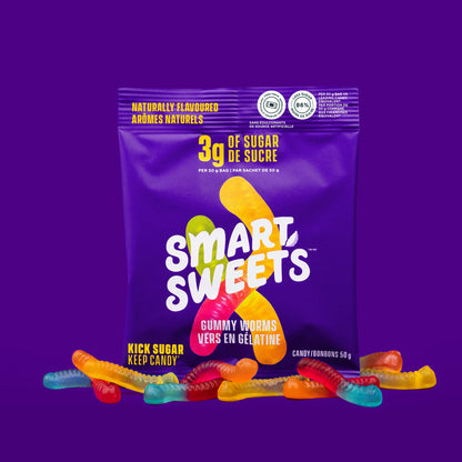 SmartSweets Gummy Worms - 3g Sugar, Low Calorie Candy, No Sugar Alcohols, Non-GMO (12-Pack)