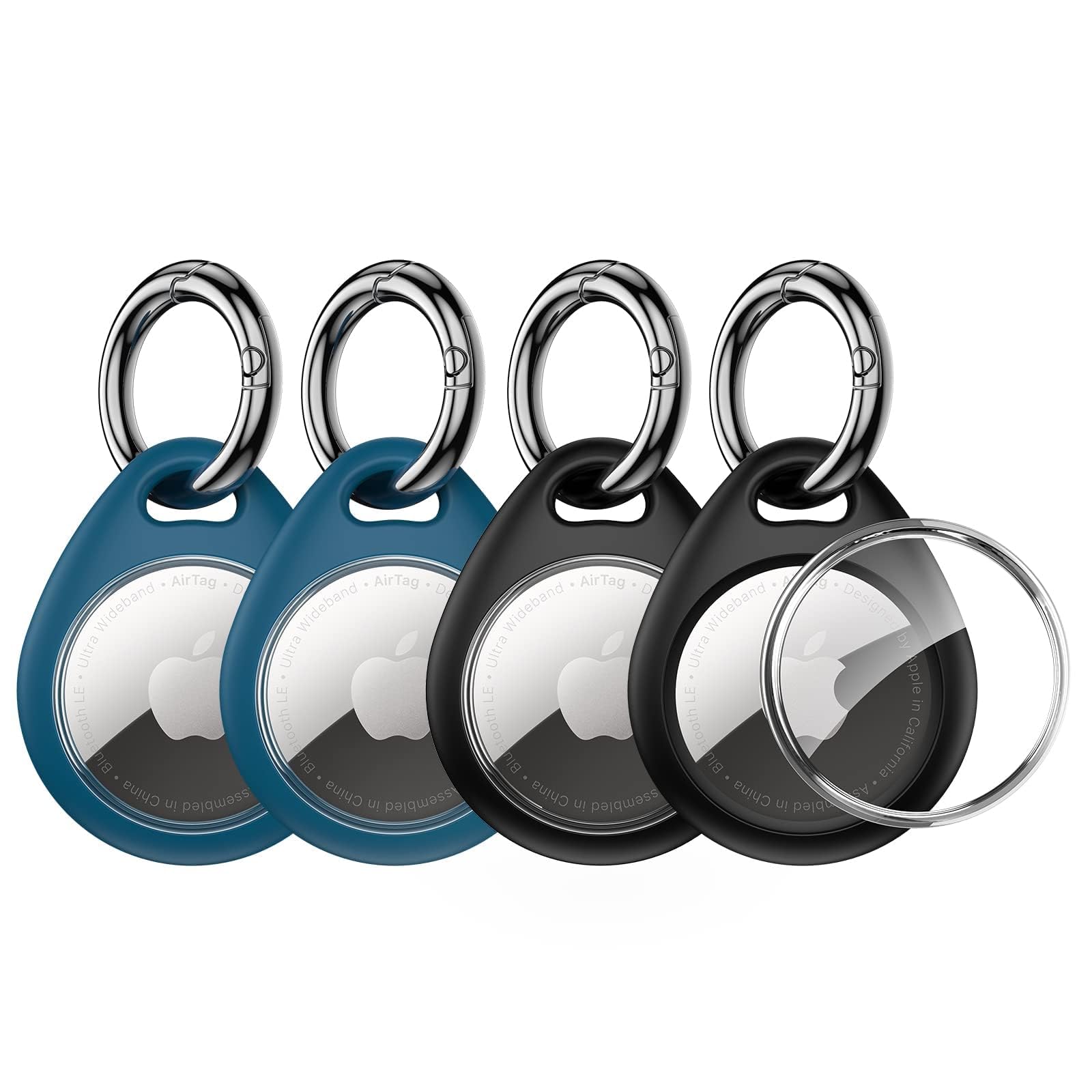 UNBREAKcable Holder for Apple AirTag - 4 Pack [Fit Tightly Design] [Easy to Install] [Hold Air Tag Securely] Waterproof TPU Shell Protective Case with All Metal Keychain Key Ring Clip